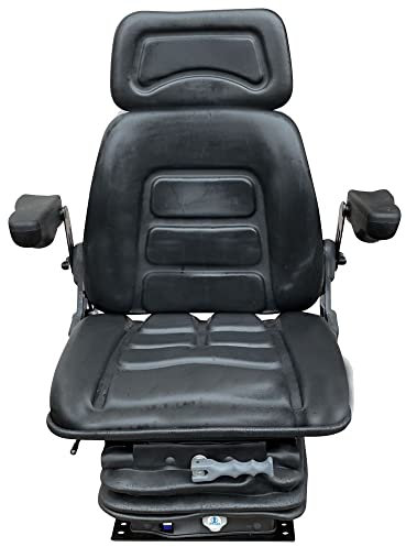 Schleppersitz Traktorsitz kompatibel mit Deutz Case IHC John Deere MF Fahrersitz Universal KS 85H/90AR PVC mit Armlehnen und Rückenverlängerung