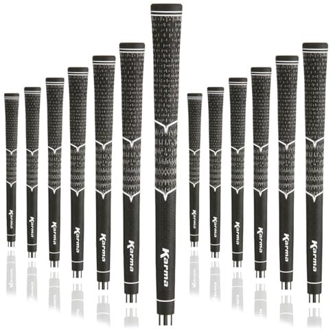 Karma V Cord Golf Grip Set of 13, Black Standard Size Corded Hybrid Replacement Driver Fairway Iron Wedge Golf Grips for Men