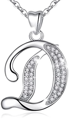 AEONSLOVE Damen Buchstaben Kette Silber Halskette Buchstabe D Kette Mit Buchstaben Brief des Alphabets Initiale Anhänger mit Zirkonia Schmuck Geschenk für Mädchen