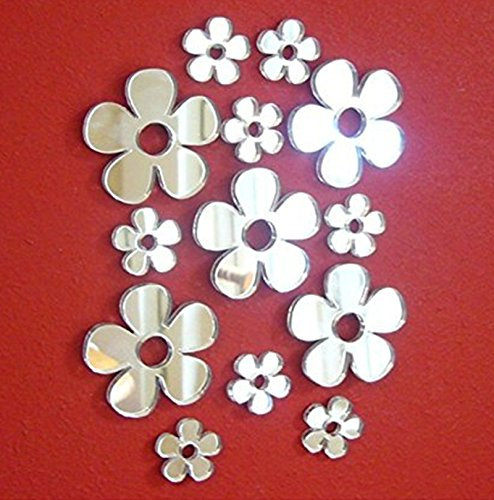 Set di 50 adesivi a specchio a forma di fiore, di diverse dimensioni, per cameretta dei bambini, decorazione per la casa, fai da te e album di ritagli