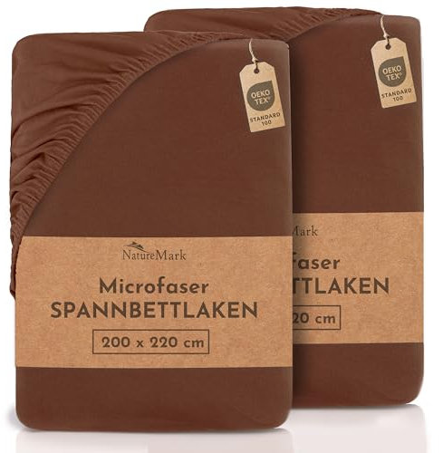 NatureMark Mikrofaser SPANNBETTLAKEN 2er Pack zum Sparpreis! viele Größen und Farben Markenware (Bettlaken 200x220 cm +40 Steg - Schoko braun)