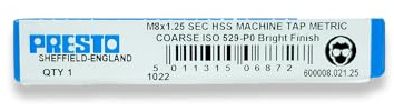 Presto 600008.021.25 M8x1.25 Metric Coarse Hand Tap - Second