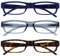 OPULIZE ACE Lesebrille für Damen und Herren - 3er-Pack - Schmaler Rechteckiger Rahmen - Komfort Federscharniere - Kratzfest - Blau Grau Braun Schildpatt +1.50