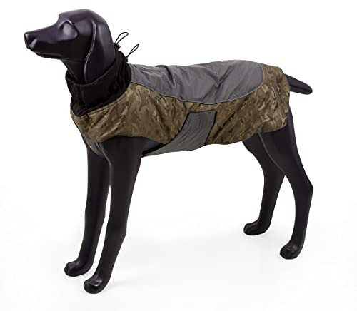 BlackDoggy Winter Hunderegenjacke – Wetterfeste Jacke mit Polarfleece-Futter, Reflektierenden Bändern und Verstellbarem Hals & Bauchgurt für Hunde Aller Größen (M, Khaki)