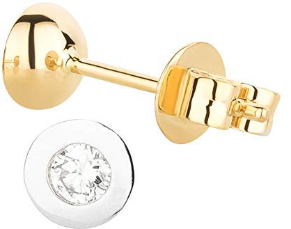 Ardeo Aurum Damen Ohrringe-Ohrstecker aus 585 Gold bicolor Gelbgold Weißgold mit 0,14 ct Diamant Brillant Solitär Zargenfassung rund 5 mm