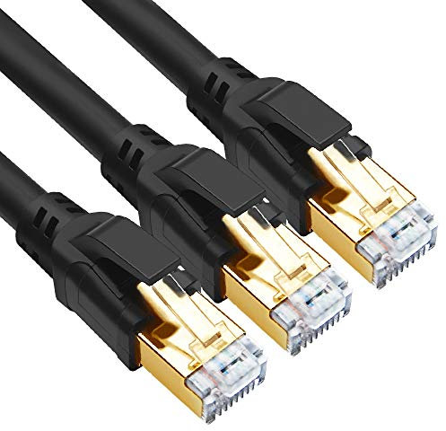 Yauhody Cat 8 Câble Ethernet 2m 3 Pièces, RJ45 Câble Réseau 40Gbps 2000MHz S/FTP Super Débit Double Blindage Cable Internet Compatible avec PS5 TV Box PC Router Modem, Plus rapide que Cat7 (Noir)