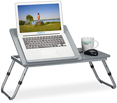 Relaxdays Laptoptisch höhenverstellbar, klappbar, neigbare Arbeitsfläche, Betttisch für Laptop, MDF, 44x73x34,5 cm, grau, 1 Stück