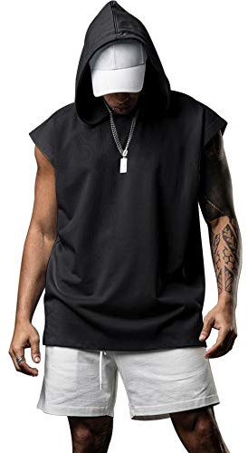 Tank Top Herren Hoodie Basic T-Shirt Tankshirt Mit Kapuze Ärmellos Casual Muskelshirt Fitness Unterhemden Schwarz XXL