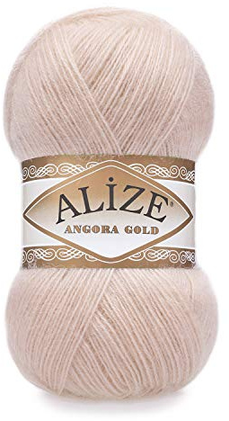 5 x 100 g Alize Angora Gold Strickwolle mit 20% Wolle, 500 Gramm Paket (puder 404)