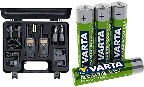 Stabo Elektronik 20701 Freecomm 700 Funkkoffer PMR Funkgerät & VARTA Rechargeable Accu Ready2Use vorgeladener AAA Micro NI-Mh Akku (4er Pack, 1000 mAh), wiederaufladbar ohne Memory-Effekt
