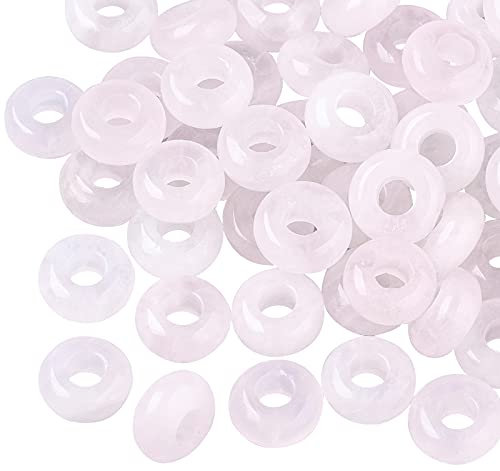 NBEADS 30 pz Perline Europee, Perle Allentate di Quarzo Rosa Naturale Perline con Foro Grande per Gioielli con Collana di Bracciali con Ciondoli, Foro: 4 mm