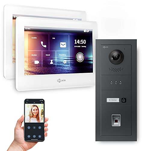 Goliath Hybrid | 2-Draht | Full-HD Video Türsprechanlage | App | 1-Fam | 2 x Full-Touchscreen 7 | Aluminium Unterputz Türstation | + Fingerprint | 180° Ultra-Weitwinkel | AV-BUS-639