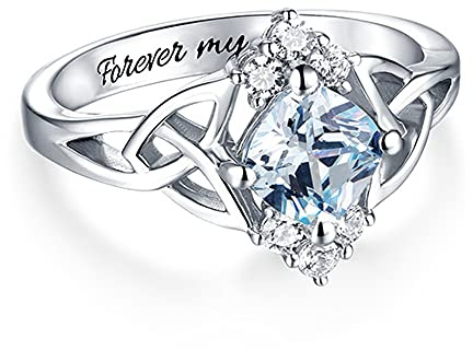 Personalised Celtic Knot Promise Ring with Custom Birthstone Platinum/Gold/Rose Gold Plated 925 Sterling Silver Wedding Band Engagement Ring for Women