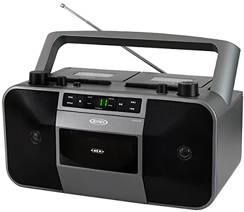 Jensen MCR-1500 Vintage Stereo Portable CD/MP3 Dual Cassette Deck Recorder Boombox, LED Display, AM/FM Radio, Bass Boost (Exclusive) (Platinum Silver)
