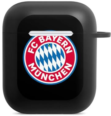 DeinDesign Hülle mit Karabiner kompatibel mit Apple AirPods (1. Generation) Case schwarz Schutzhülle mit Schlüsselanhänger FC Bayern München Offizielles Lizenzprodukt Bundesliga