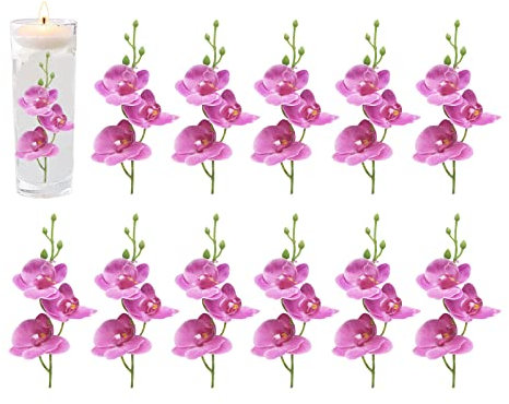 LARDUX Künstliche Blumen für Schwimmkerzen, Tafelaufsatz, 12 Stück, Orchideen-Blumenstiel, Vasenfüller für Hochzeit, Esstisch, Party, Heimdekoration, Violett