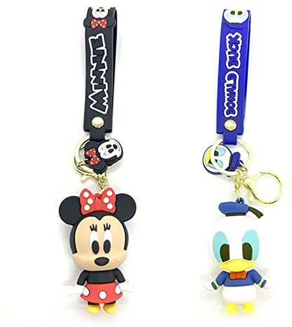 Mickey Minnie Keychain Porte-clés,2 Pièces Donald Duck Figural Porte-clés enfants clé pendentif,Minnie Porte-clés,Poupée de Métal Pendentif Cadeau D'anniversaire pour Enfants., 6,5*4,5