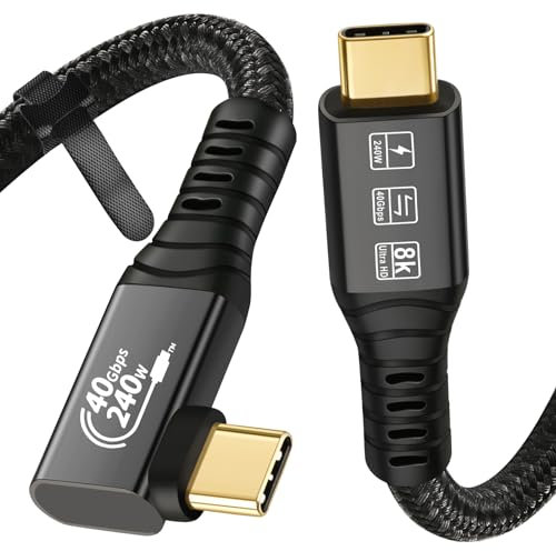 CableDeconn USB4 8K 1.2m Cable M/M USB-C Compatible with Thunderbolt 4 8K@30Hz 5K@60Hz 4K@120Hz Video 40Gbps Data Transmissions Rate 20V 5A 100W Power Delivery Cable 1 Bend 1 Straight