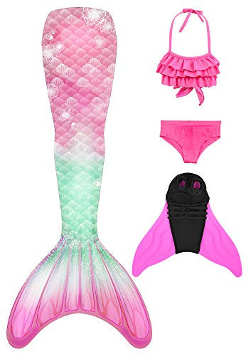 shepretty Meerjungfrauenschwanz zum Schwimmen für Kinder mit Meerjungfrau Flosse，fenR1-120
