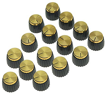 15Pcs Guitar AMP Amplifier on Fit Knobs Black with Gold Aluminum Cap Top Fits 6mm Diameter Pots Amplifiers