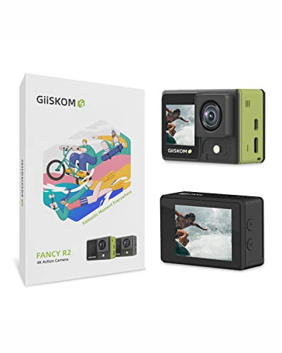 GIISKOM Fancy R2 - Cámara de acción 4k/60FPS 24MP en pantalla doble, cámara subacuática impermeable de 95 pies para esnórquel, cámara deportiva con estabilización de imagen, paquetes de montaje