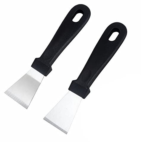 Lot de 2 spatules de nettoyage multifonctions pour cuisine, réfrigérateur, congélateur, pelle à glace, grattoir de dégraissage, poêles, poignée en plastique, grattoir en acier inoxydable, spatule pour