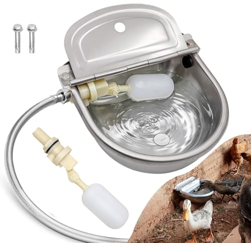 Automatic Water Dispenser for Dog Water Bowl Dispenser Large Size Stainless-Steel Waterer Feeder Self Filling Water Trough for Poultry and Livestock (Stainless Steel, Large)