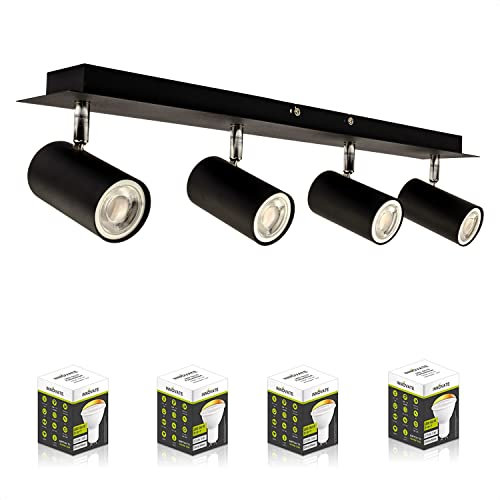 INNOVATE LED Deckenlampe 4 flammig | Spotleuchten & Spotbalken inkl. 5W Dim2Warm Leuchtmittel | LED Deckenleuchte schwenkbar | GU10 Deckenstrahler 230V Schwarz