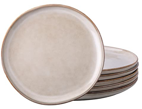 AmorArc Keramikteller-Set, 6 Stück, 21.6 cm, handgefertigt, reaktivglasiert, Steingut, Teller-Set für Dessert, Salat, Vorspeise, kleine Speiseteller, kratzfest, Cappuccino