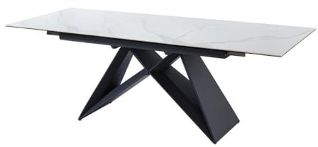 Vente-unique - Table à Manger Extensible LIBSY - 6 à 8 Personnes - Céramique et Métal - Blanc de Maison Céphy
