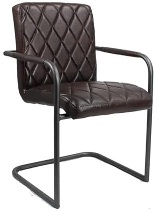 Lederfarm Leano Freischwinger Stuhl in Echtleder mit Armlehne Diamond/Raute Muster (Braun)