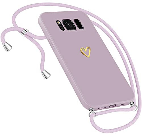 Handykette Hülle für Samsung Galaxy S8 Plus Hülle Necklace, Herz Motiv Muster Handyhülle für Samsung Galaxy S8 Plus Hülle mit Band Kordel zum Umhänge Band Ultradünn Hülle für Samsung S8 Plus (Purple)