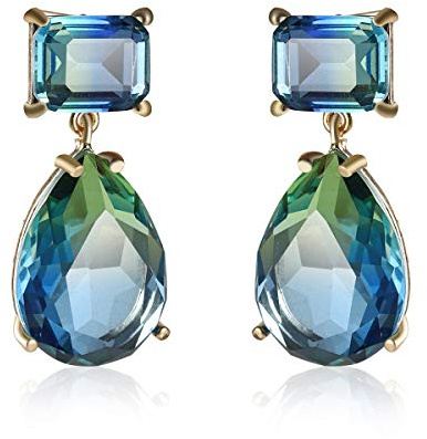 Tropfenförmige hängende Ohrringe für Frauen und Mädchen mit blauem CZ-Diamant - Hängende Ohrringe für die Hochzeit - Trendschmuck - Geschenk zum Muttertag, Metall,
