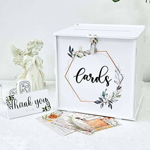 GUDELAK Scatola per biglietti di nozze bianca con lucchetto, confezione regalo in PVC per ricevimenti di nozze e decorazioni per feste