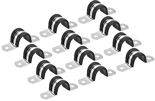 Sourcing Map 22Pcs 20mm Rubber Pipe Strap, 304 Stainless Steel Hose Clamp, U Shape Metal Clamp, Tube Holder for Tube Pipe Wire