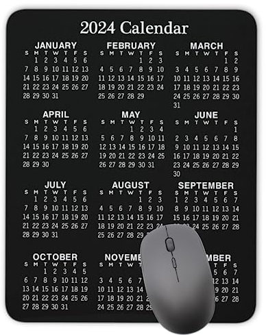 Non-Slip Rubber Mouse Pad， Calendar Black Mouse Mat Mouse Pad Office Mousemat Gaming Mouse Pad 9.5 inch x 7.9 inch (2024 Calendar Vertical)