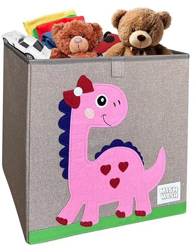 MISHMASH Foldable Toy Basket – Collapsible Storage Box for Children/Toddler/Baby - 33 x 33 x 33cm Cube Children’s Storage Unit – 9 Cute Animal Designs – Sturdy, Portable and Compact (Pink Dinosaur)