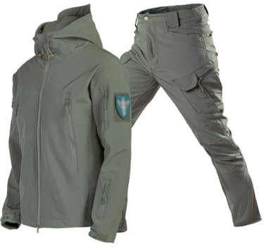 Oanviso Herren Trainingsanzüge Tactical Militär Kleidung Kriegsspiel Taktisch Uniform Warm Winter Windjacke und Cargo Hose Outfit Jagdbekleidung Mode Schießen Set A Armeegrün L