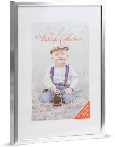 Aluminium Bilderrahmen für 15x21 Fotos - Moderner & Zeitloser Fotorahmen mit Echtem Glas für Bilder & Zertifikat | Freistehender Rahmen geeignet für Tisch oder Wand, Hoch- & Querformat