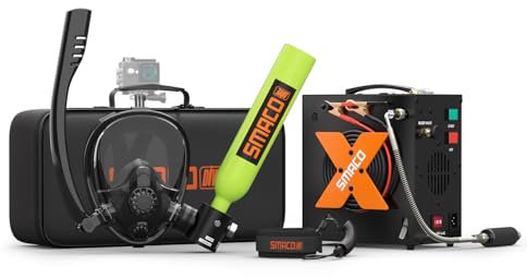 SMACO Mini Botella de Buceo con Máscara de Buceo Bombona de Buceo Pequeñas 0,5 litros Bombona Aire Comprimido Portatil Tanque de Buceo Recargable para Viajes Nadar Rescate S300Plus