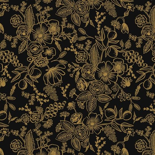Fiula 41x600cm Floral Peel and Stick Wallpaper Gold Black Floral Wallpaper Contact Paper Self Adhesive Wallpaper Removable Stick on Wallpaper Vinyl for Living Room Bedroom Wall Furniture Decor