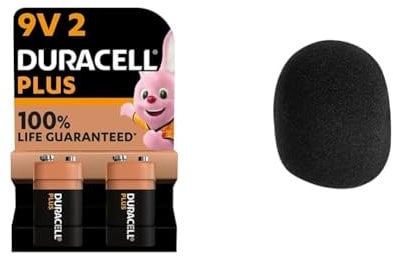 Duracell Plus 9V Batteries (Pack of 2) - Alkaline - 100% Life Guaranteed & On Stage ASWS58B Foam Ball-Type Mic Windscreen, Black