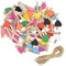 50 Pezzi Mollette Legno Colorate, Mini Clip a Forma di Cuore per Foto, Mollettine Decorative Con 10M Spago di Iuta, per Biglietti Scrapbooking