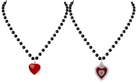 JJDreams 2 Stück Gothic Punk Halskette Schwarze Perlenkette mit Herz-Anhänger Devil's Eye für Frauen