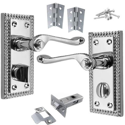 Betley Butterfly Georgian Door Handles Privacy WC Bathroom Pack Chrome 108mm x 48mm Scroll Lever