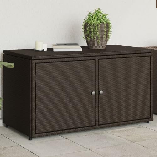 Homgoday Gartenschrank Braun 110x55x60,5cm Polyrattan Outdoor Aufbewahrungsboxen Möbel