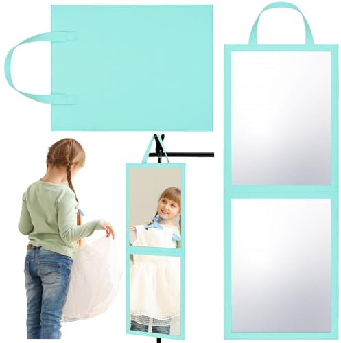 GlikCeil Foldable Portable Full Length Mirror with Handle for Dance Backstage Camping Travel Hanging Folding Makeup Body Mirror for Dancers Artists Aestheticians Home Spa(Mint Green,33.5 X 13.4)