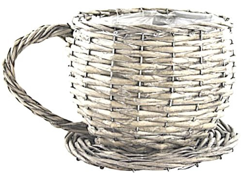 DIVAS SPIRITUAL Rustic Woven Decorative Planter, Wicker Garden and Home Plant Pot, Indoor/Outdoor Flower Hanging Basket (Cup & Saucer)