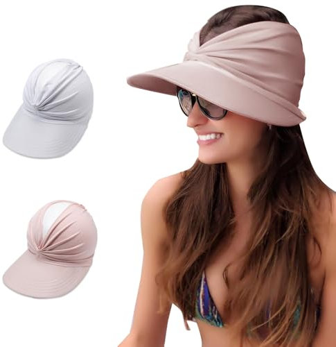 TYXHXTF 2 Pcs Sombrero Playa Mujer, Visera de Protección Solar, Viseras Vacío Top Ponytail, Anti UV Gorra Verano, para Correr Tenis Golf Deportes Senderismo de Mujeres