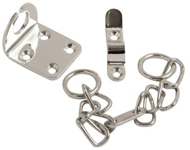 Polished Chrome Security Door Chain Lock Restrictor for UPVC and Wooden Doors, Narrow Slide Latch Catch Plate